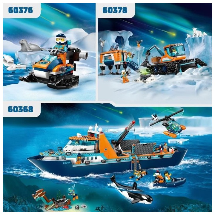LEGO City 60376 La Motoneige d'Exploration Arctique, Jouet avec Figuri