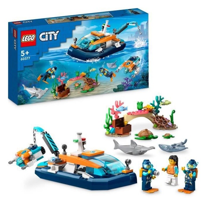 LEGO City 60377 Le Bateau d'Exploration Sous-Marine, Jouet avec Figuri