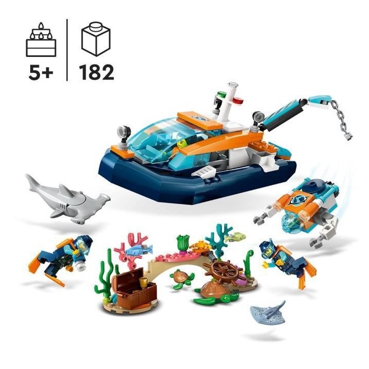 LEGO City 60377 Le Bateau d'Exploration Sous-Marine, Jouet avec Figuri