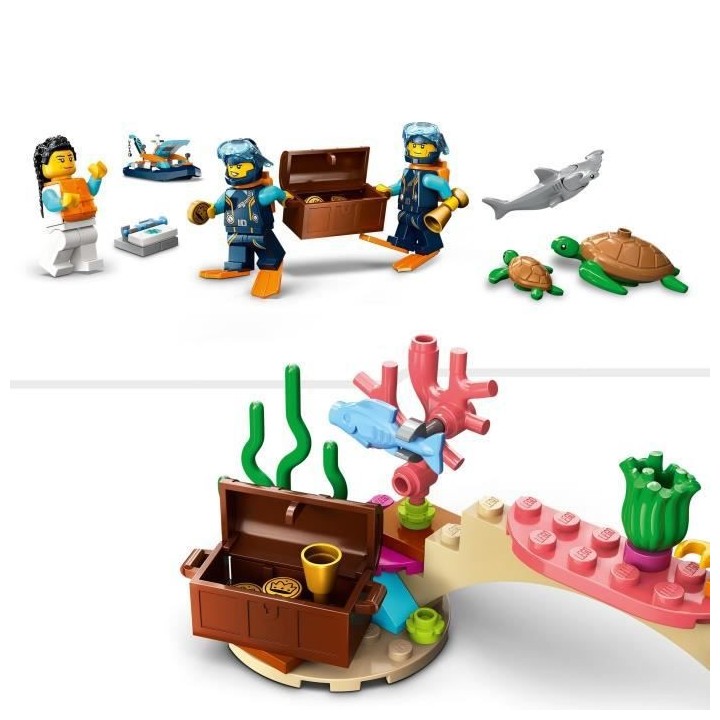 LEGO City 60377 Le Bateau d'Exploration Sous-Marine, Jouet avec Figuri