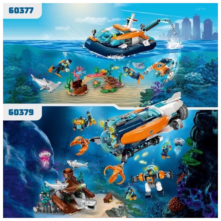 LEGO City 60377 Le Bateau d'Exploration Sous-Marine, Jouet avec Figuri