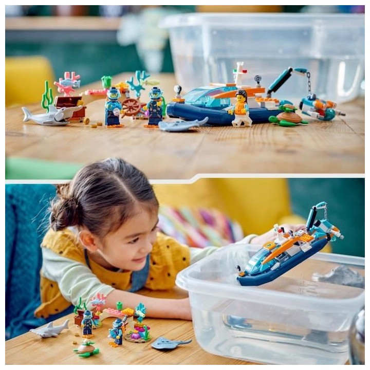LEGO City 60377 Le Bateau d'Exploration Sous-Marine, Jouet avec Figuri