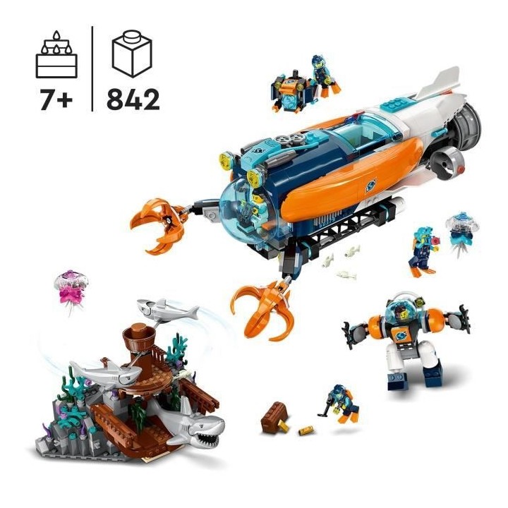 LEGO City 60379 Le Sous-Marin d'Exploration en Eaux Profondes, Jouet a