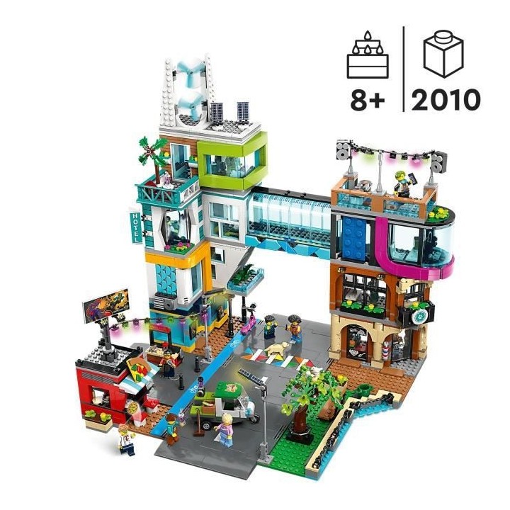 LEGO City 60380 Le Centre-Ville, Jouet de Maquettes avec Salon de Coif
