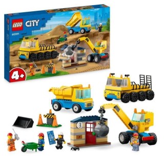 LEGO City 60391 Les Camions de Chantier et la Grue a Boule de Démolit
