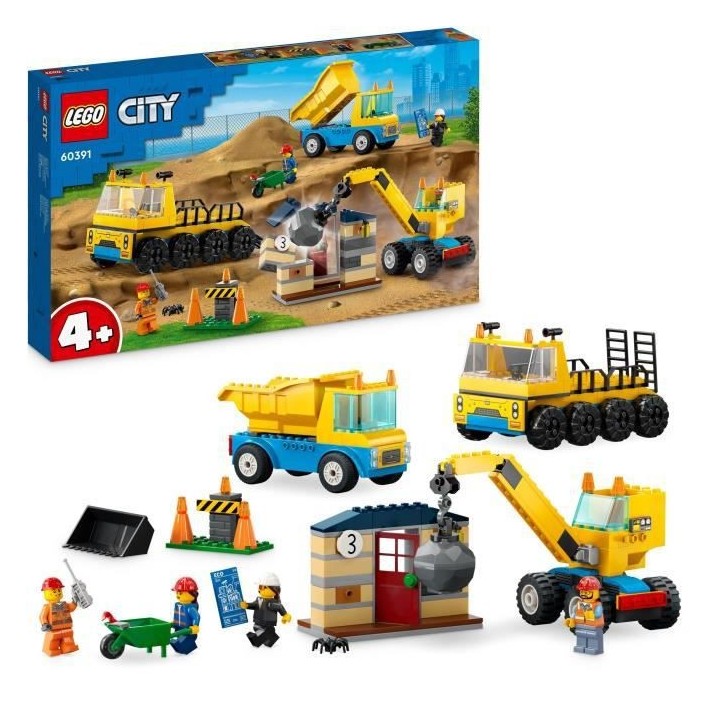 LEGO City 60391 Les Camions de Chantier et la Grue a Boule de Démolit