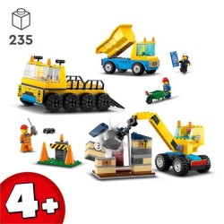 LEGO City 60391 Les Camions de Chantier et la Grue a Boule de Démolition, Jouet de Engin de Construction