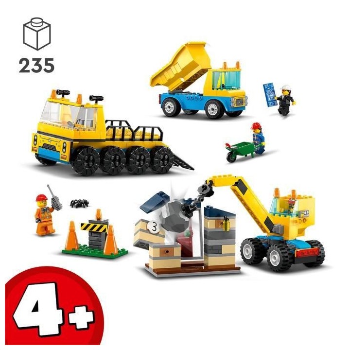 LEGO City 60391 Les Camions de Chantier et la Grue a Boule de Démolit