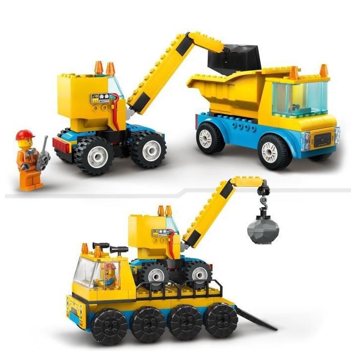 LEGO City 60391 Les Camions de Chantier et la Grue a Boule de Démolit