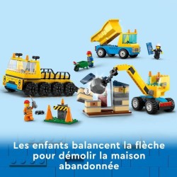 LEGO City 60391 Les Camions de Chantier et la Grue a Boule de Démolition, Jouet de Engin de Construction