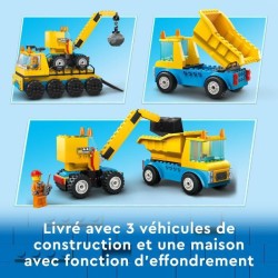 LEGO City 60391 Les Camions de Chantier et la Grue a Boule de Démolition, Jouet de Engin de Construction