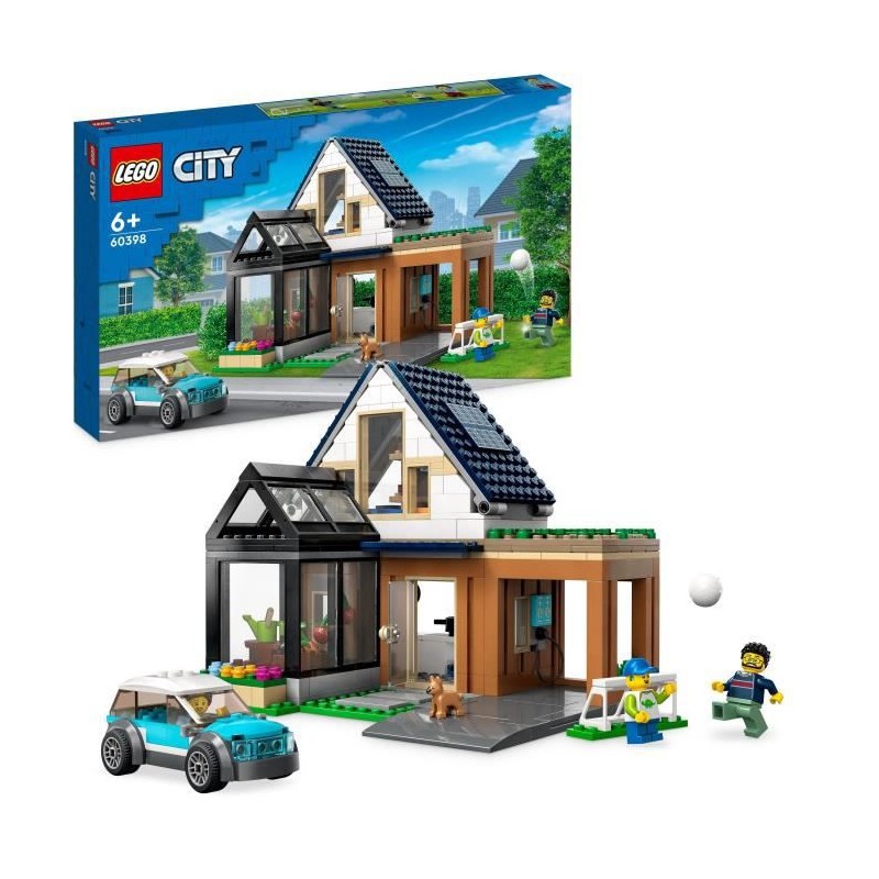 LEGO City 60398 La Maison Familiale et la Voiture Électrique, Jouet de Maison de Poupée