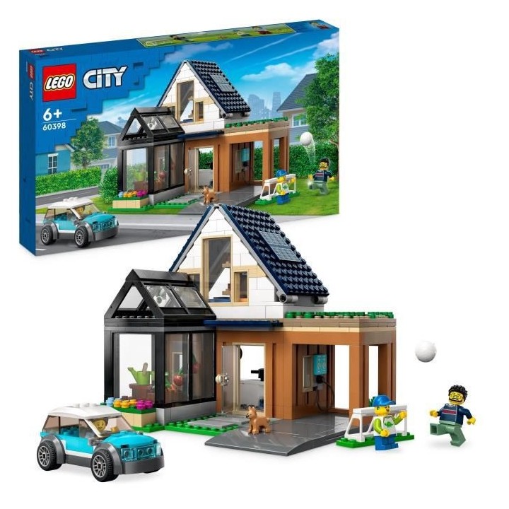 LEGO City 60398 La Maison Familiale et la Voiture Électrique, Jouet d