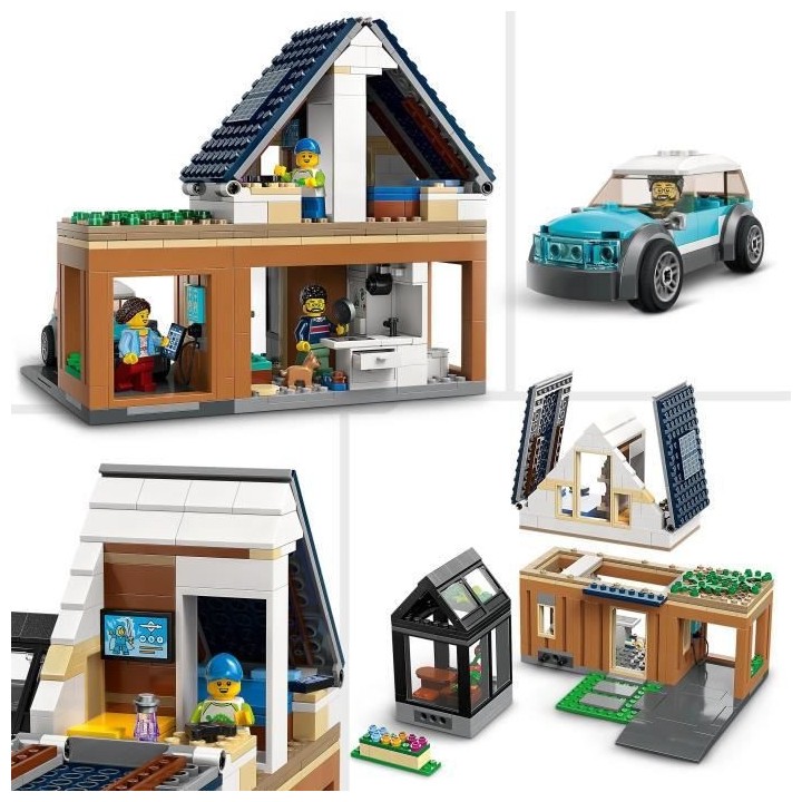 LEGO City 60398 La Maison Familiale et la Voiture Électrique, Jouet d