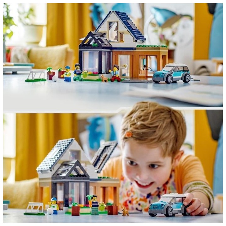 LEGO City 60398 La Maison Familiale et la Voiture Électrique, Jouet d
