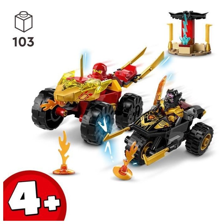 LEGO NINJAGO 71789 Le Combat en Voiture et en Moto de Kai et Ras, Joue