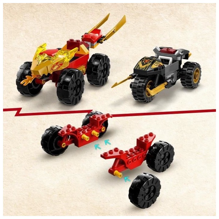 LEGO NINJAGO 71789 Le Combat en Voiture et en Moto de Kai et Ras, Joue