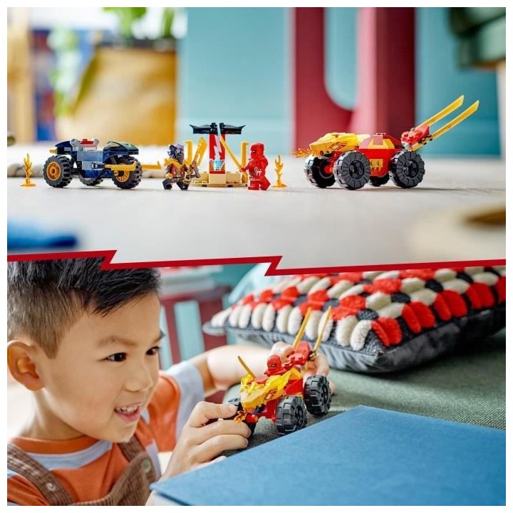 LEGO NINJAGO 71789 Le Combat en Voiture et en Moto de Kai et Ras, Joue