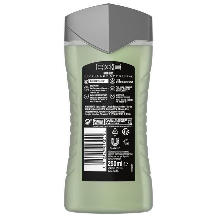 [Lot de 12] AXE Gel Douche Origines - Cactus & Bois de Santal - 250 ml