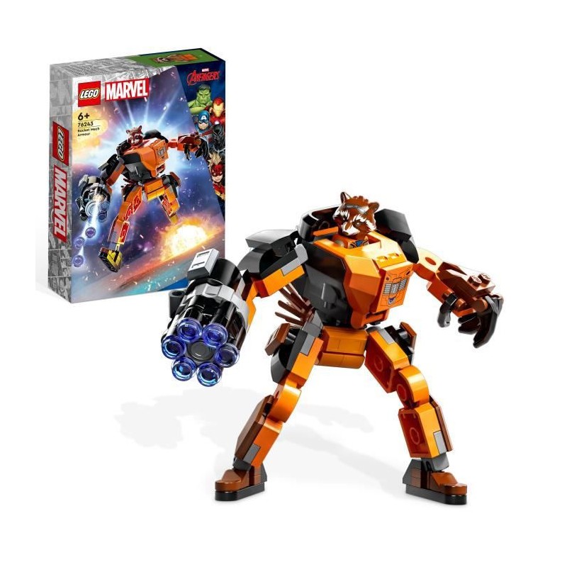 LEGO Marvel 76243 L'Armure Robot de Rocket, Figurine Gardiens de la Galaxie, Jouet Avengers