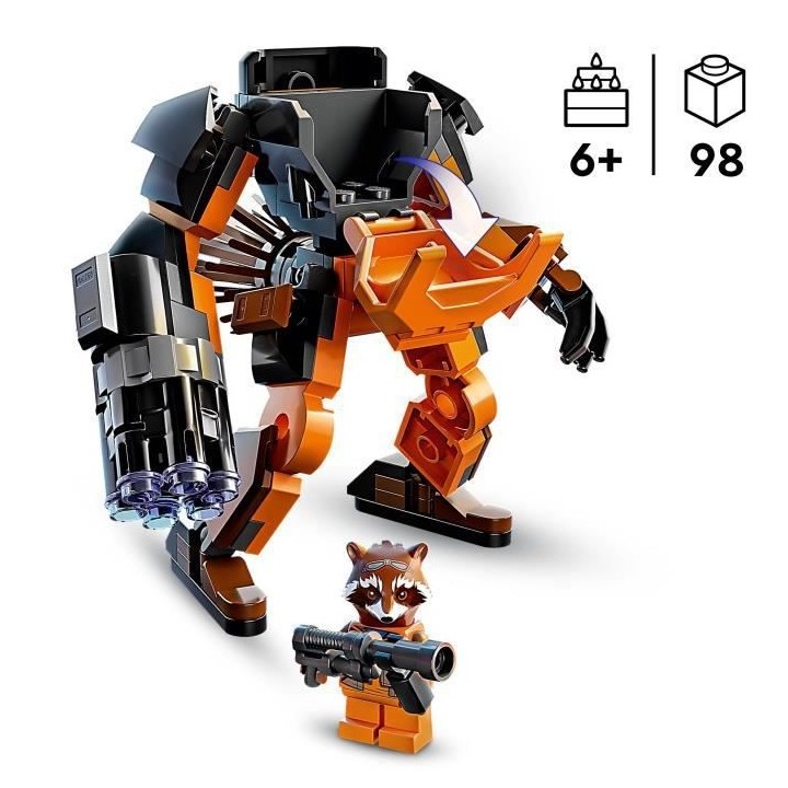 LEGO Marvel 76243 L'Armure Robot de Rocket, Figurine Gardiens de la Ga