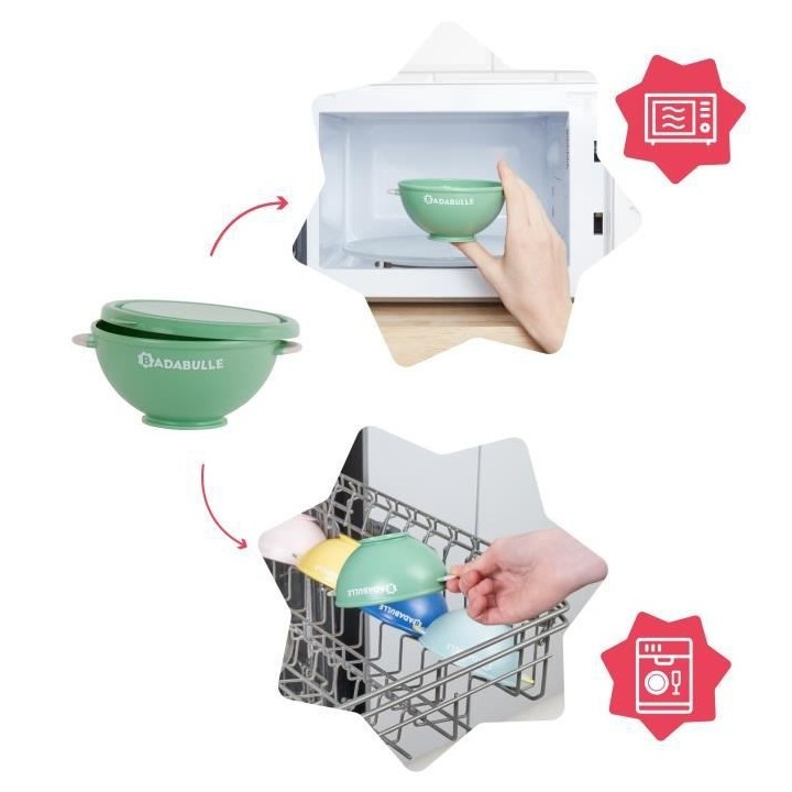 Badabulle Lot de 5 bols antidérapants 330ml et 3 cuilleres souples