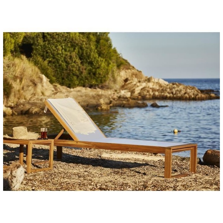 Bain de soleil en bois d'acacia et textilene gris LEVATA