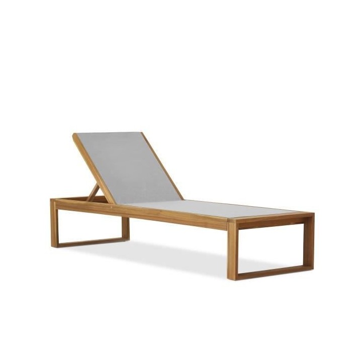 Bain de soleil en bois d'acacia et textilene gris LEVATA