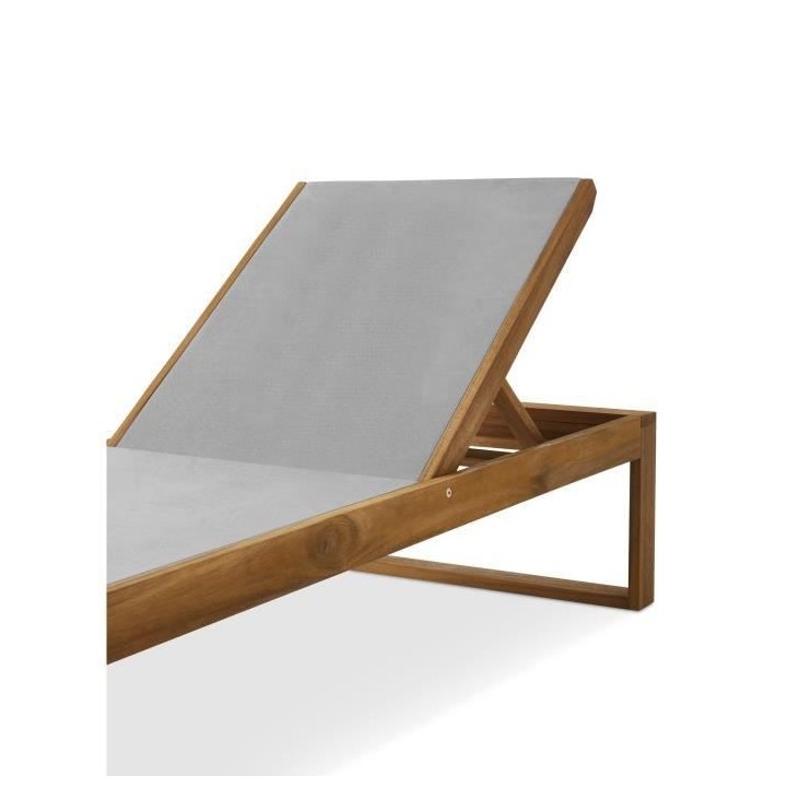 Bain de soleil en bois d'acacia et textilene gris LEVATA