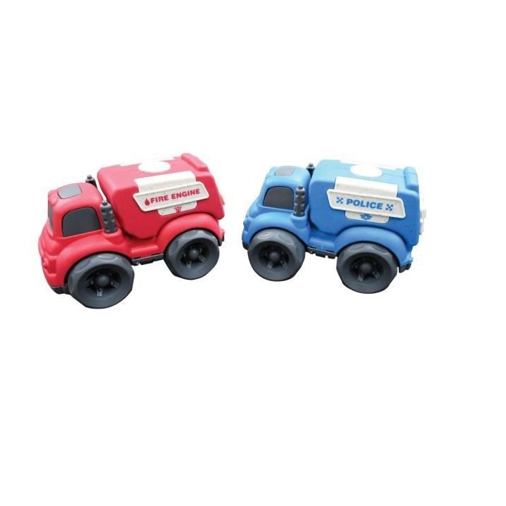 Mini police+camion pompier en fibres de blé, recyclable et biodégrad