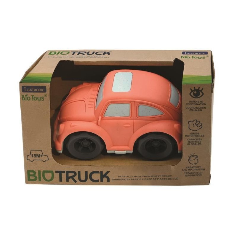 Voiture orange en fibres de blé, recyclable et biodégradable