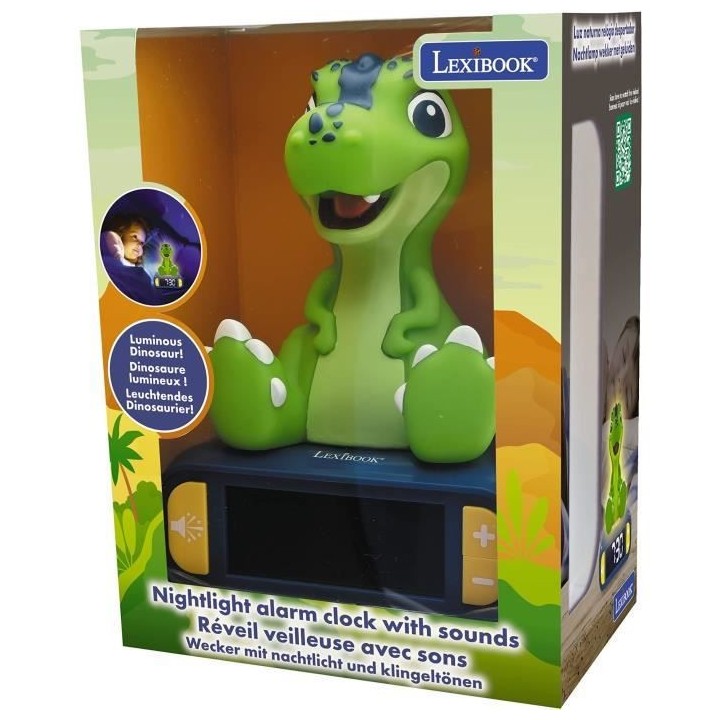 Réveil digital avec veilleuse lumineuse Dinosaure en 3D et effets son