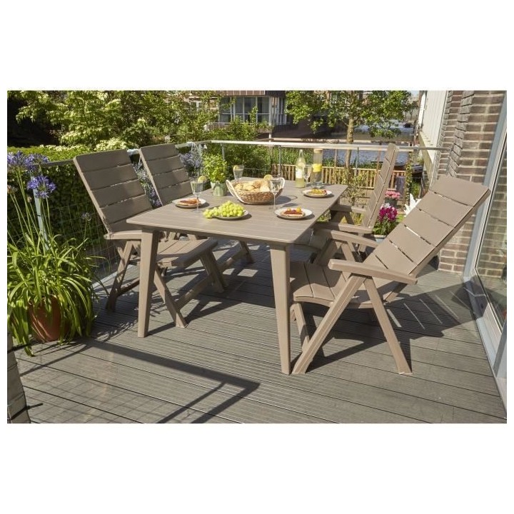 Table de jardin - rectangulaire 160cm - cappuccino - en résine - 6 pe