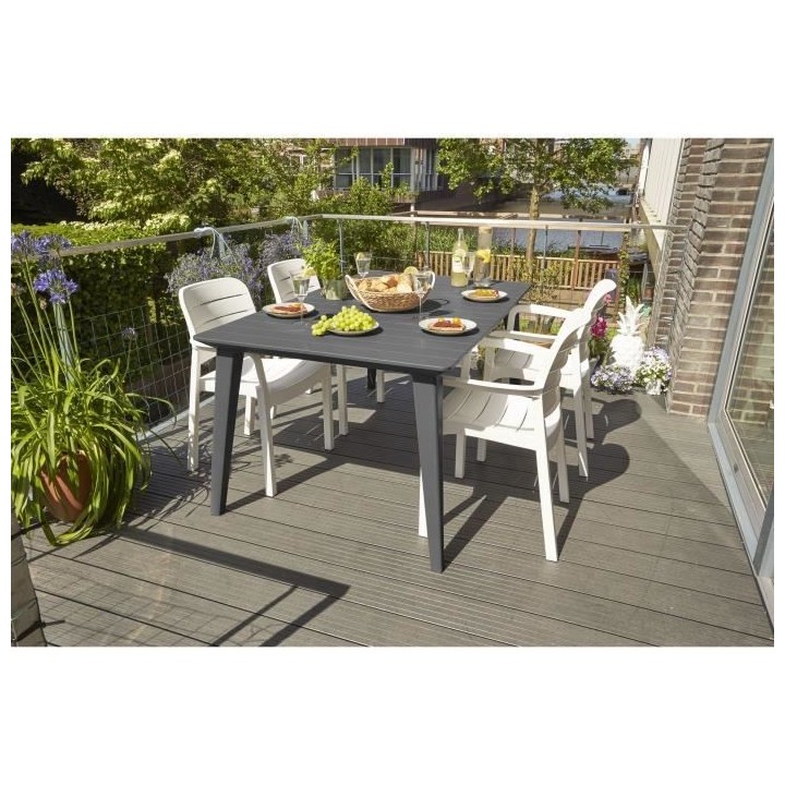 Table de jardin - rectangulaire 160cm - gris graphite - en résine - 6