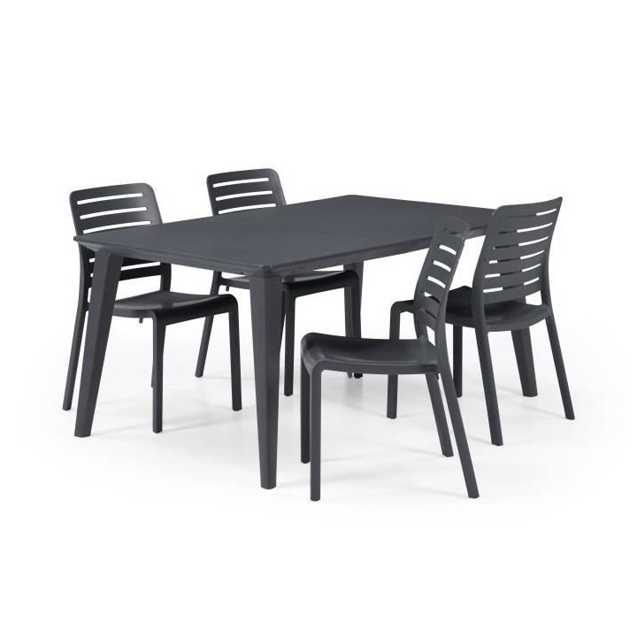 Table de jardin - rectangulaire 160cm - gris graphite - en résine - 6