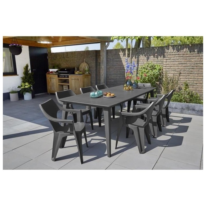 Table de jardin - rectangulaire - gris graphite - en résine - 8 a 10