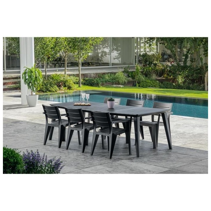 Table de jardin - rectangulaire - gris graphite - en résine - 8 a 10