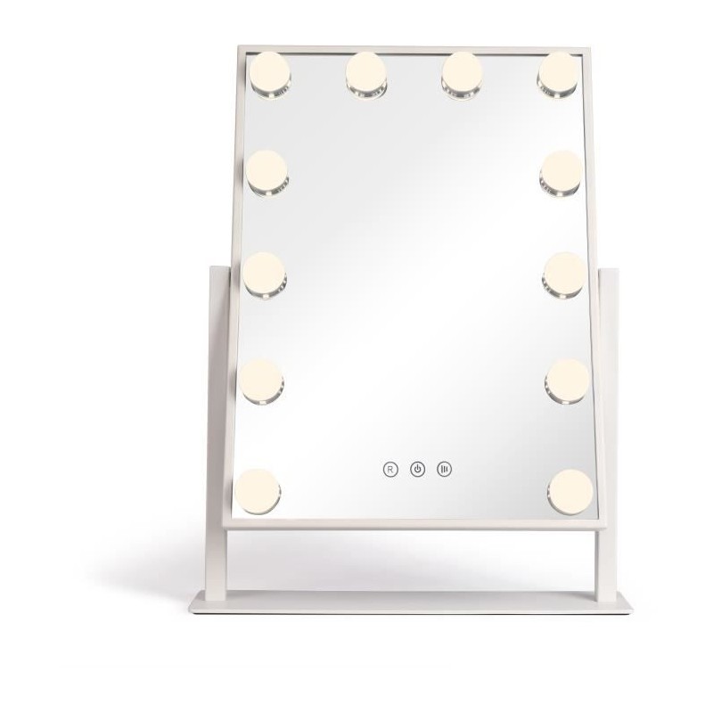 LIVOO DOS182 - Miroir maquillage Hollywood 36 x 47cm - Miroir lumineux rectangulaire sur pied - 3 éclairages - 12 LEDs