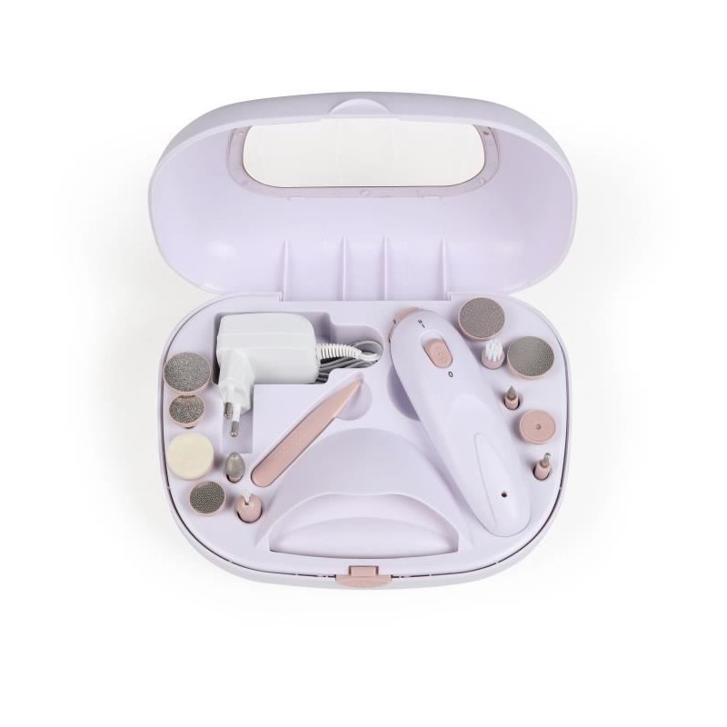 Set manucure et pédicure LIVOO - Vitesses de rotation soufflerie seche-ongles - 12 accessoires - autonomie 3h - Blanc et rose g