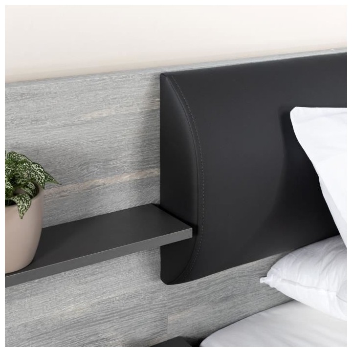 LEONARD Lit adulte 140 x 190 cm + 2 Chevets et Tete de lit en simili -