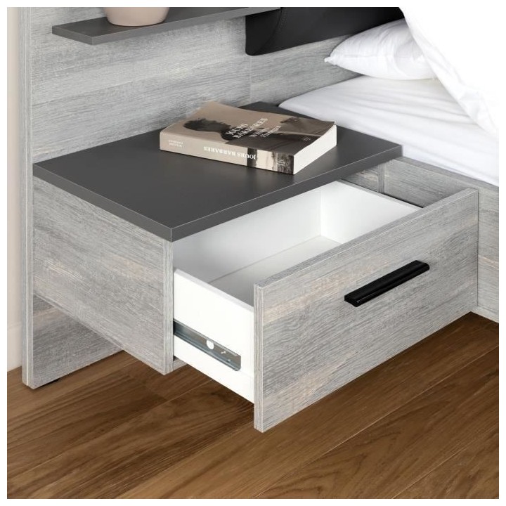 LEONARD Lit adulte 140 x 190 cm + 2 Chevets et Tete de lit en simili -