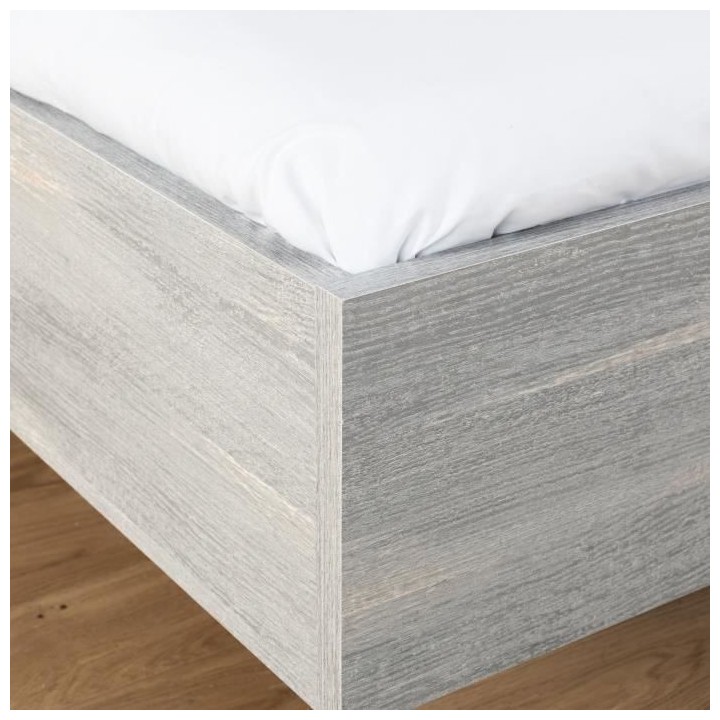 LEONARD Lit adulte 140 x 190 cm + 2 Chevets et Tete de lit en simili -