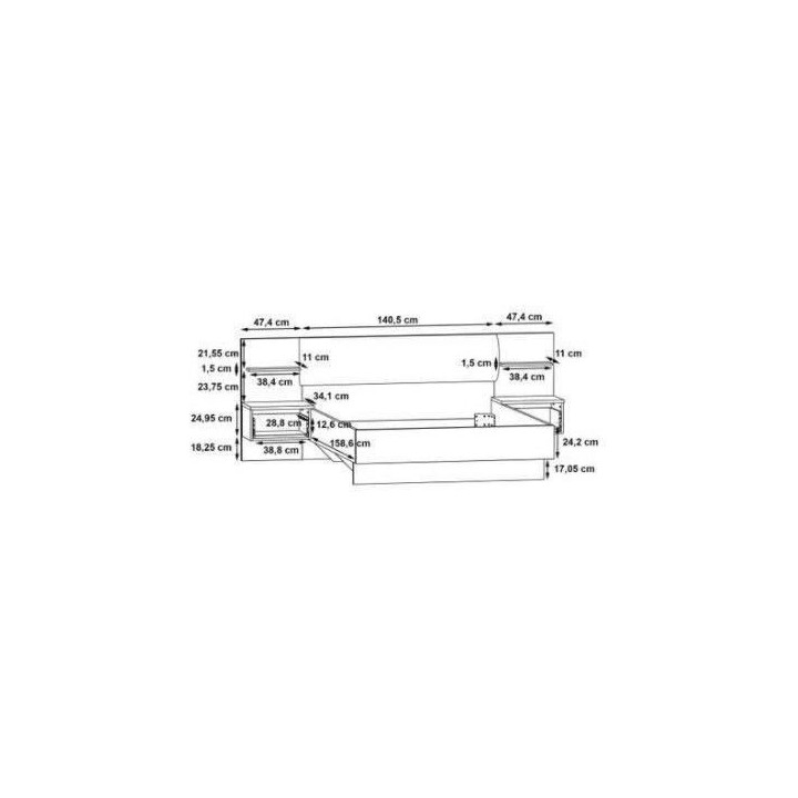 LEONARD Lit adulte 140 x 190 cm + 2 Chevets et Tete de lit en simili -