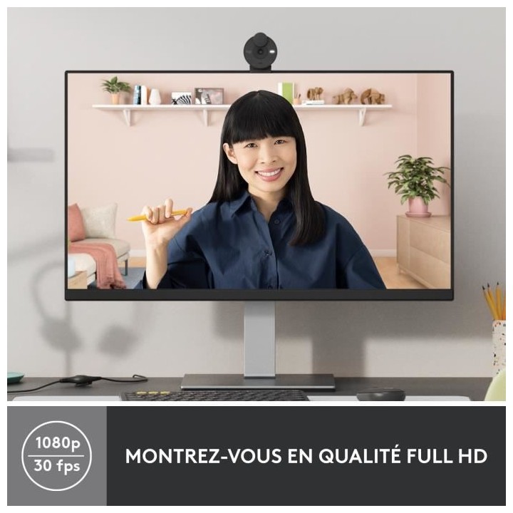 Logitech Brio 300 Webcam Full HD avec confidentialité, micro a réduc
