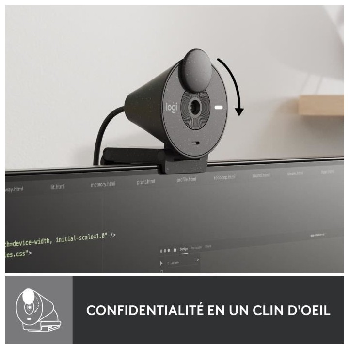 Logitech Brio 300 Webcam Full HD avec confidentialité, micro a réduc
