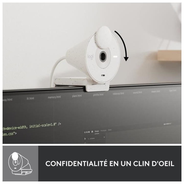 Logitech Brio 300 Webcam Full HD avec confidentialité, micro a réduc