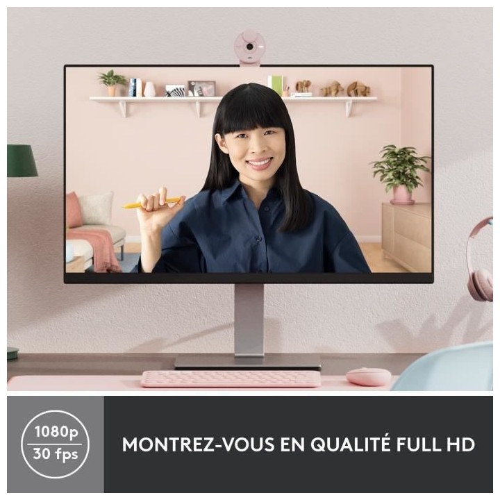 Logitech Brio 300 Webcam Full HD avec confidentialité, micro a réduc