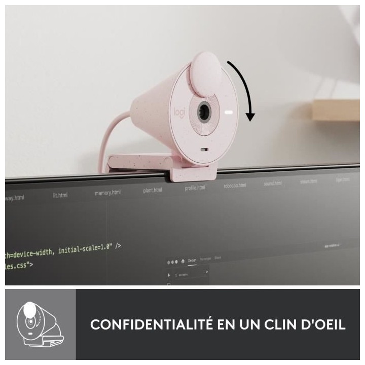 Logitech Brio 300 Webcam Full HD avec confidentialité, micro a réduc