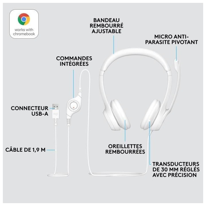 Logitech H390 Casque Filaire Stéréo avec Microphone Antibruit, USB-A