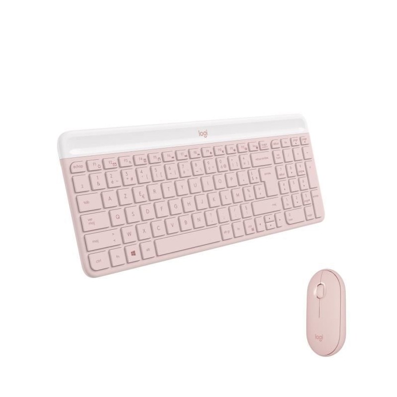 Logitech MK470 Slim Combo Clavier et Souris sans Fil Compacte, Ultra Silencieux, 2,4 GHz USB, Plug n' Play, pour Windows - Rose